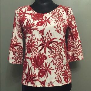 NWT Maje French Designer Embroidered White Red Detailed Lace Blouse Shirt Top 1